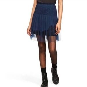 Rodarte Navy Lace Tulle Pleated Skirt